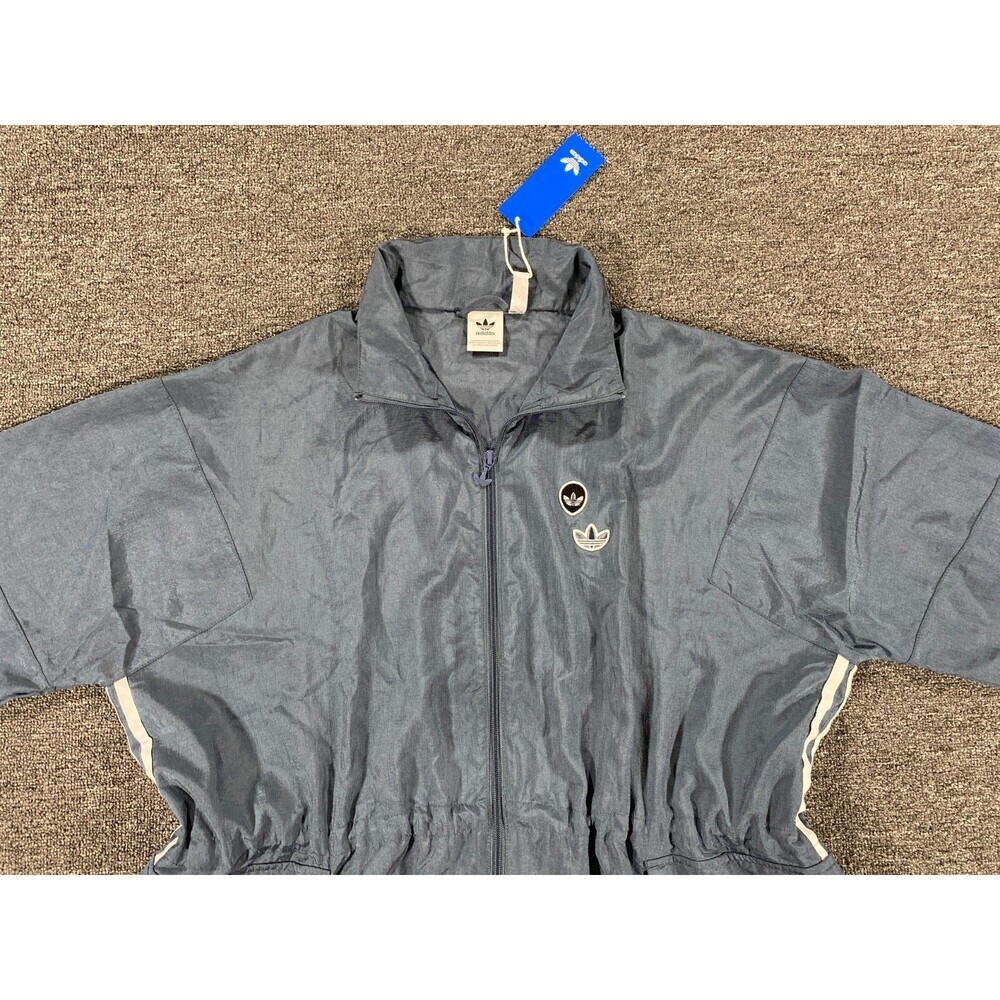 Adidas Jacket Womens Small S Blue Full Zip Oversized Windbreaker Track FU3777 - Picture 2 of 12